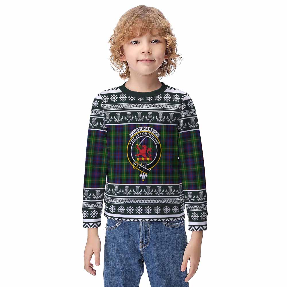 Farquharson Clan Tartan Christmas Kid Ugly Sweatshirt with Family Crest - Tartan Vibes Clothing