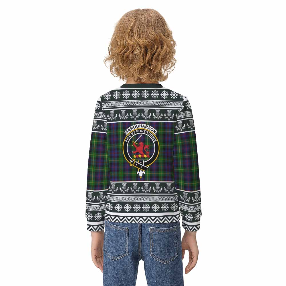 Farquharson Clan Tartan Christmas Kid Ugly Sweatshirt with Family Crest - Tartan Vibes Clothing