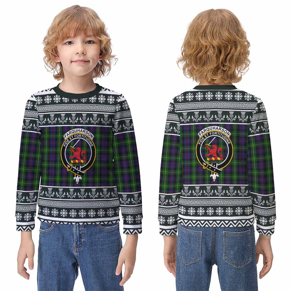 Farquharson Clan Tartan Christmas Kid Ugly Sweatshirt with Family Crest - Tartan Vibes Clothing