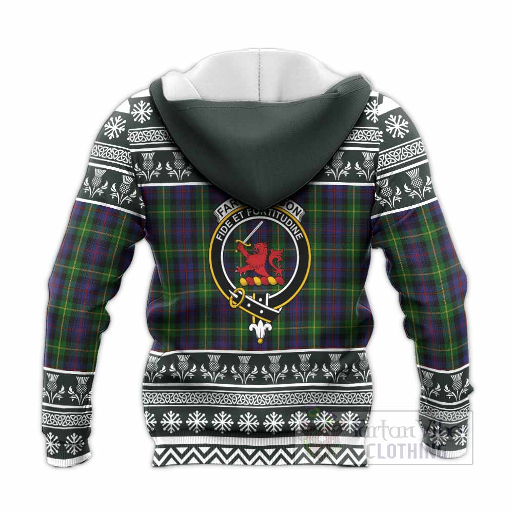 Farquharson Clan Tartan Christmas Knitted Hoodie with Family Crest - Tartan Vibes Clothing