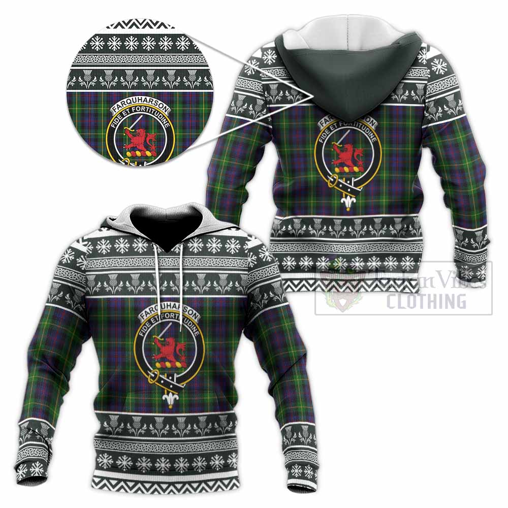 Farquharson Clan Tartan Christmas Knitted Hoodie with Family Crest - Tartan Vibes Clothing