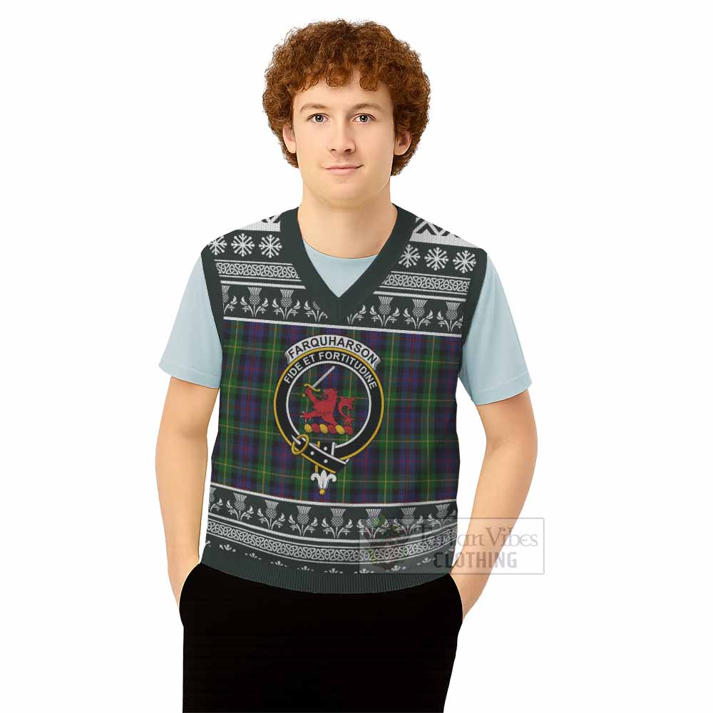 Farquharson Clan Tartan Christmas Knitted V-Neck Vest with Family Crest - Tartan Vibes Clothing