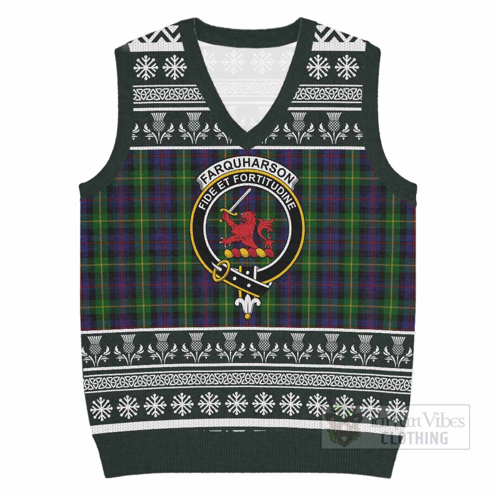 Farquharson Clan Tartan Christmas Knitted V-Neck Vest with Family Crest - Tartan Vibes Clothing