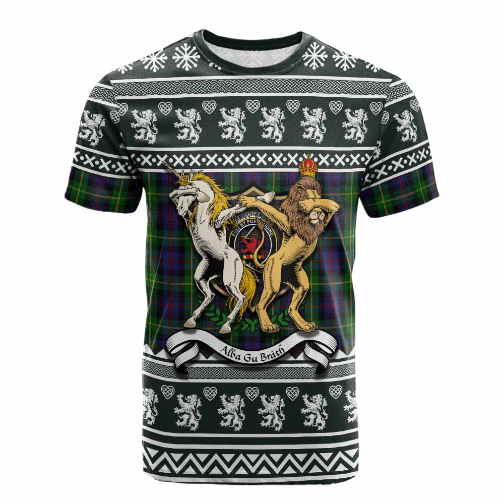 Farquharson Clan Tartan Crest Christmas Cotton T-shirt Coat of Arms Funny Style - Tartan Vibes Clothing