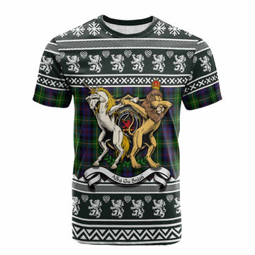 Farquharson Clan Tartan Crest Christmas Cotton T-shirt Coat of Arms Funny Style