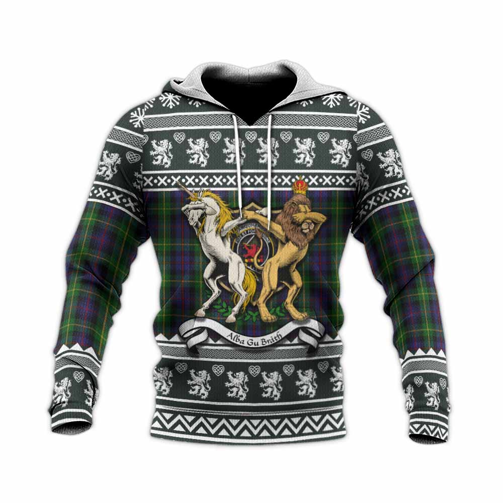 Farquharson Clan Tartan Crest Christmas Knitted Hoodie Coat of Arms Funny Style - Tartan Vibes Clothing