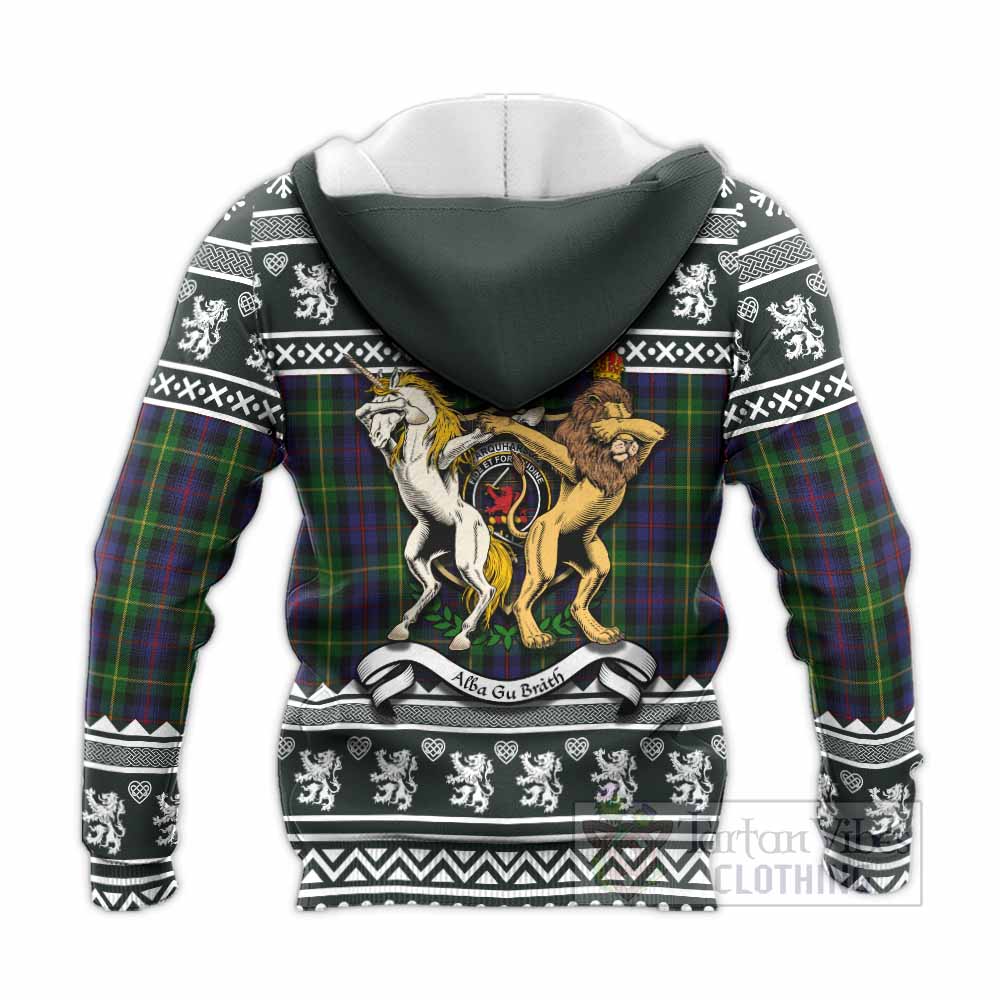 Farquharson Clan Tartan Crest Christmas Knitted Hoodie Coat of Arms Funny Style - Tartan Vibes Clothing