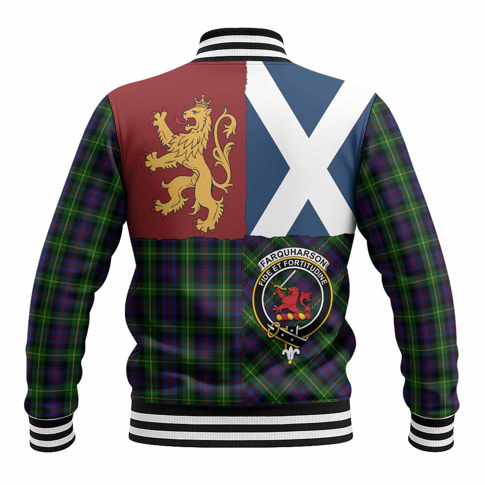 Farquharson Crest Tartan Baseball Jacket with Lion Rampant Saltire Style