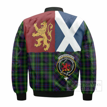 Farquharson Crest Tartan Bomber Jacket with Lion Rampant Saltire Style