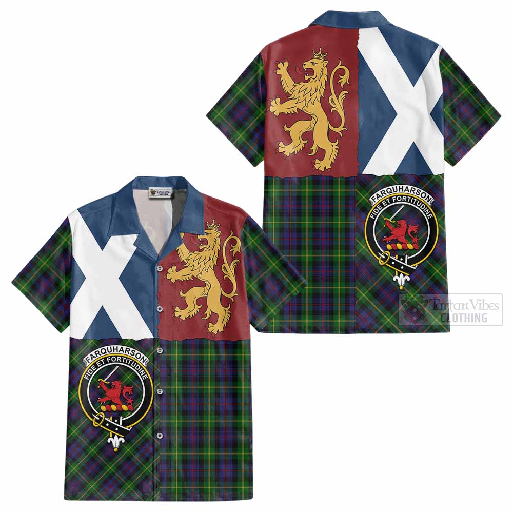 Farquharson Crest Tartan Cotton Hawaiian Shirt with Lion Rampant Saltire Style - Tartan Vibes Clothing