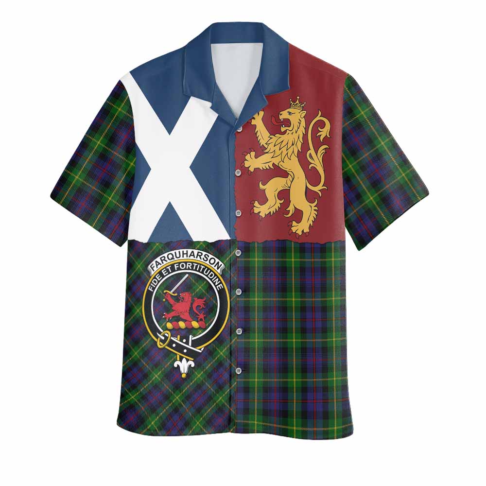 Farquharson Crest Tartan Hawaiian Shirt with Lion Rampant Saltire Style