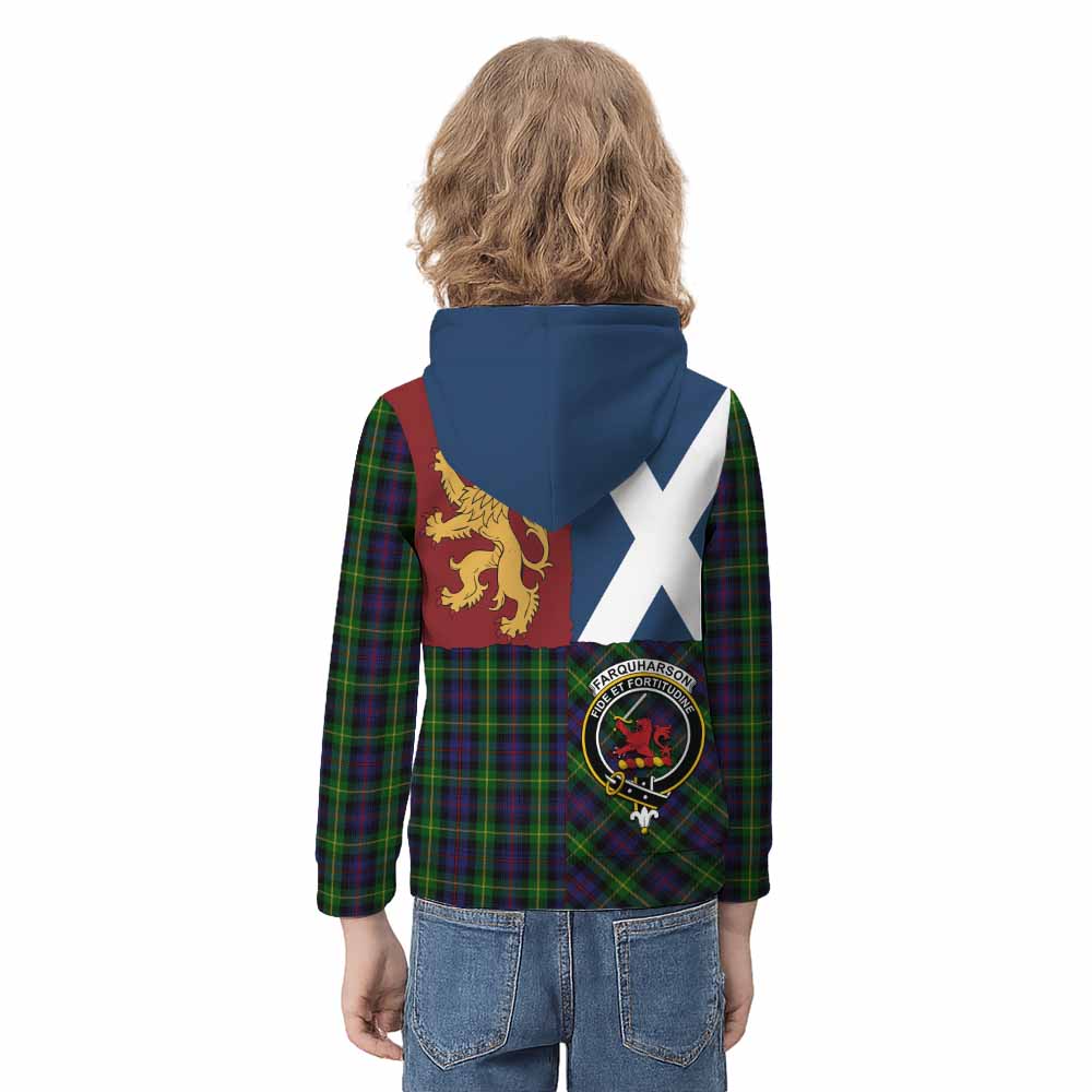 Farquharson Crest Tartan Kid Hoodie with Lion Rampant Saltire Style - Tartan Vibes Clothing