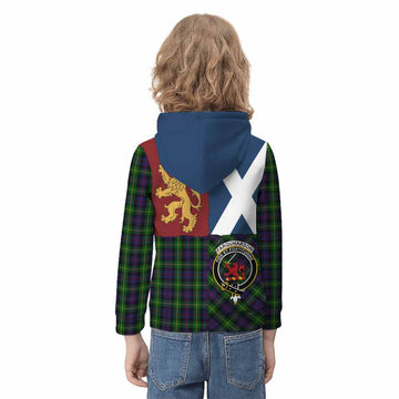 Farquharson Crest Tartan Kid Hoodie with Lion Rampant Saltire Style
