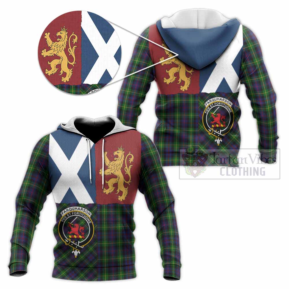 Farquharson Crest Tartan Knitted Hoodie with Lion Rampant Saltire Style