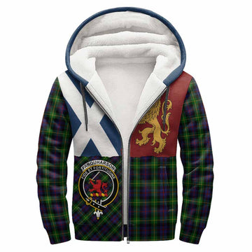 Farquharson Crest Tartan Sherpa Hoodie with Lion Rampant Saltire Style