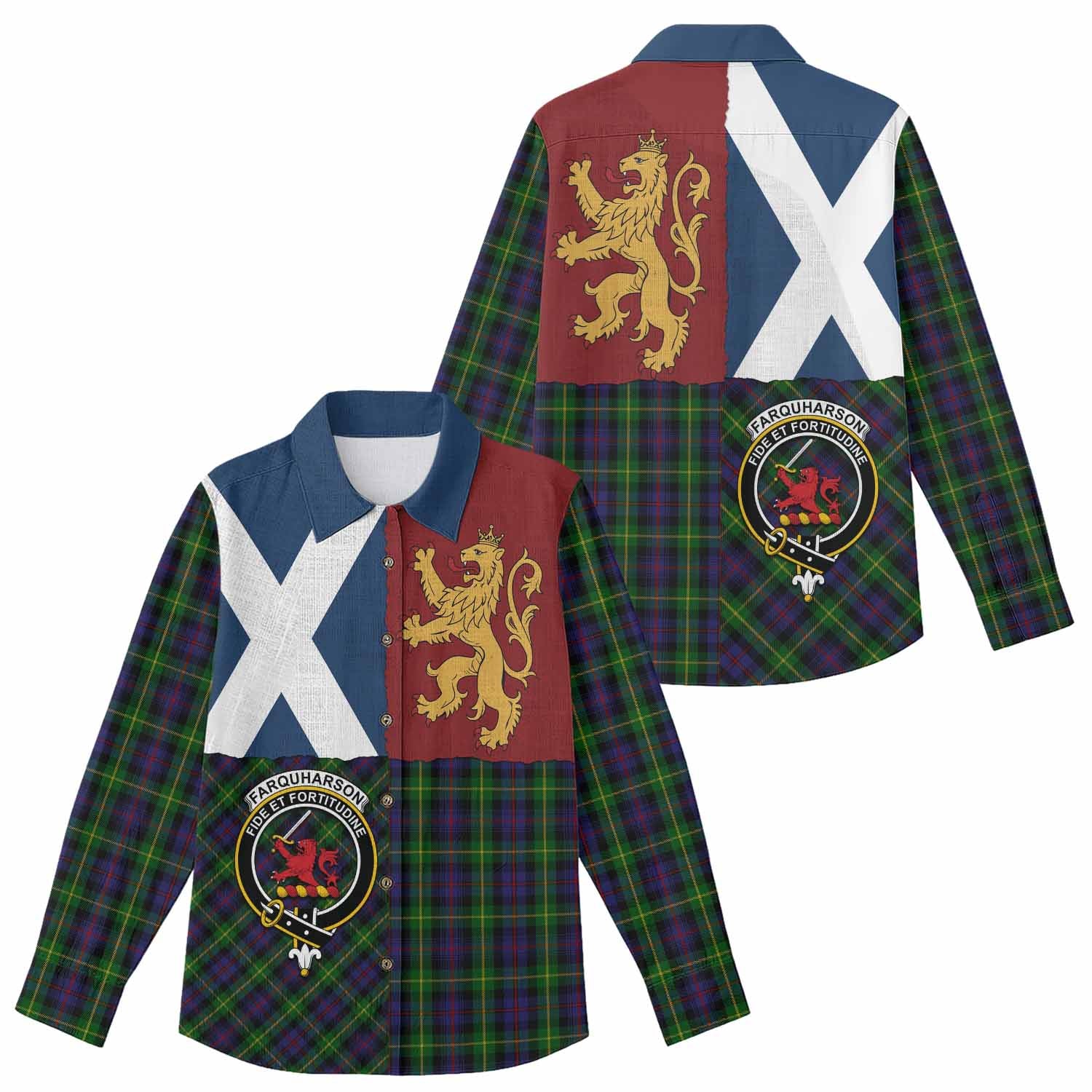 Farquharson Crest Tartan Women Casual Shirt with Lion Rampant Saltire Style