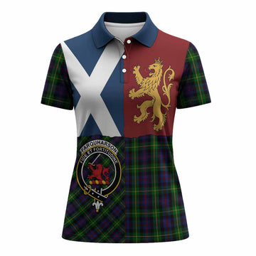 Farquharson Crest Tartan Women Polo Shirt with Lion Rampant Saltire Style