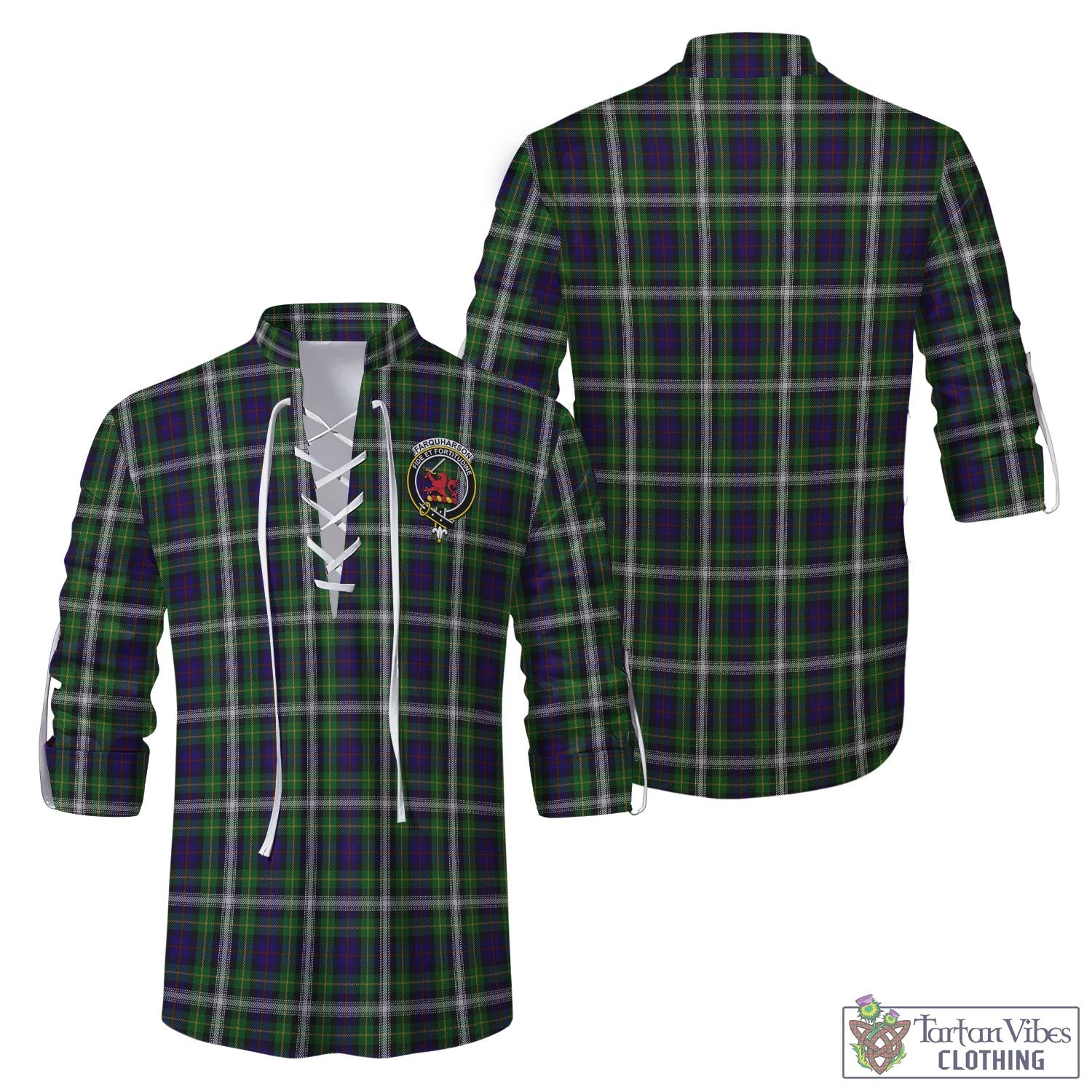 Tartan Vibes Clothing Farquharson Dress Tartan Men's Scottish Traditional Jacobite Ghillie Kilt Shirt with Family Crest