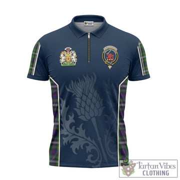 Farquharson Dress Tartan Zipper Polo Shirt with Family Crest and Scottish Thistle Vibes Sport Style