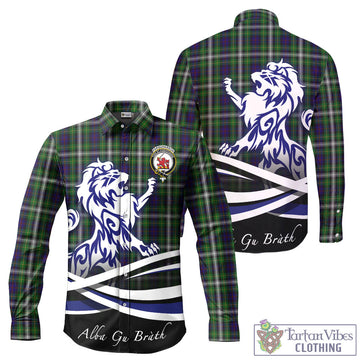 Farquharson Dress Tartan Long Sleeve Button Up Shirt with Alba Gu Brath Regal Lion Emblem
