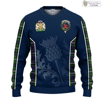 Farquharson Dress Tartan Knitted Sweatshirt with Family Crest and Scottish Thistle Vibes Sport Style