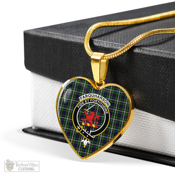 Farquharson Dress Tartan Heart Necklace with Family Crest
