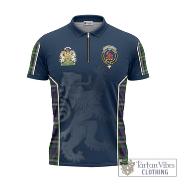 Farquharson Dress Tartan Zipper Polo Shirt with Family Crest and Lion Rampant Vibes Sport Style