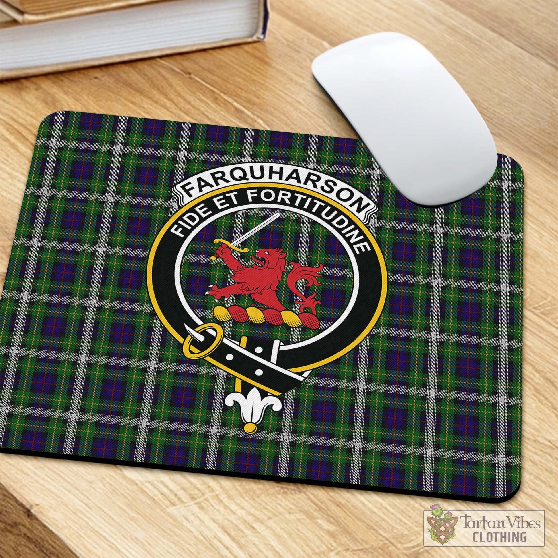 Tartan Vibes Clothing Farquharson Dress Tartan Mouse Pad with Family Crest