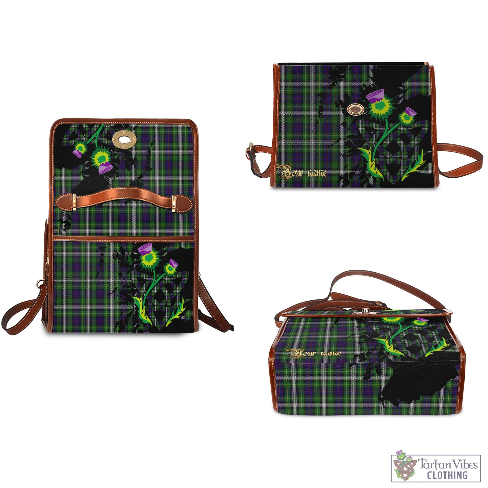 Tartan Vibes Clothing Farquharson Dress Tartan Waterproof Canvas Bag with Scotland Map and Thistle Celtic Accents