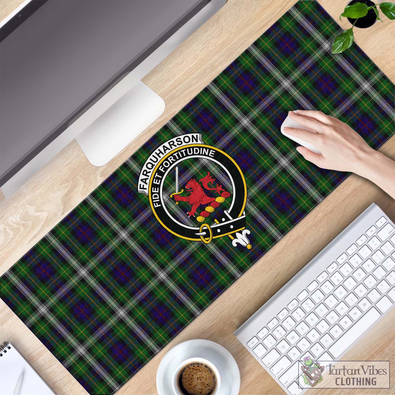 Tartan Vibes Clothing Farquharson Dress Tartan Mouse Pad with Family Crest