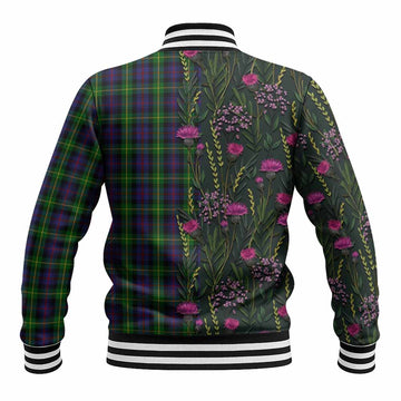 Farquharson Family Crest Tartan Baseball Jacket Scottish Thistle Flower Pattern Half Style