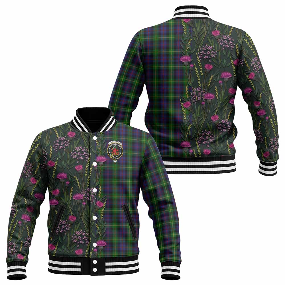 Farquharson Family Crest Tartan Baseball Jacket Scottish Thistle Flower Pattern Half Style - Tartan Vibes Clothing