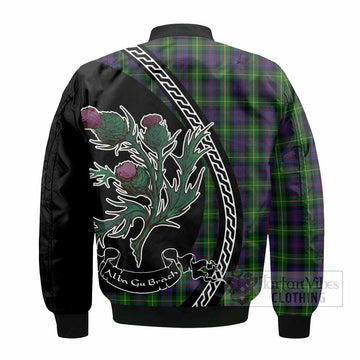 Farquharson Family Crest Tartan Bomber Jacket Alba Thistle Inspired