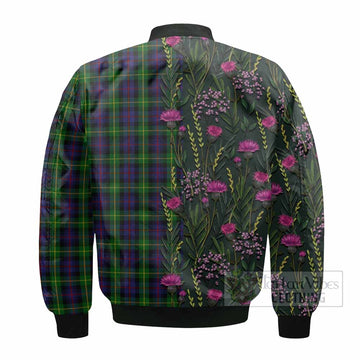Farquharson Family Crest Tartan Bomber Jacket Scottish Thistle Flower Pattern Half Style