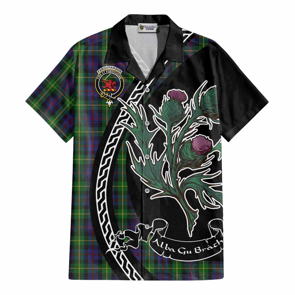 Farquharson Family Crest Tartan Cotton Hawaiian Shirt Alba Thistle Inspired - Tartan Vibes Clothing
