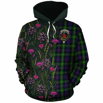 Farquharson Family Crest Tartan Cotton Hoodie Scottish Thistle Flower Pattern Half Style
