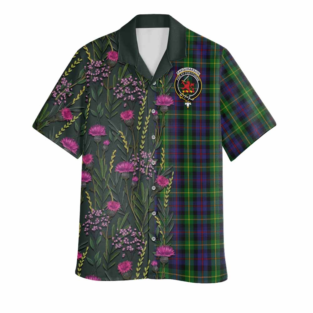 Farquharson Family Crest Tartan Hawaiian Shirt Scottish Thistle Flower Pattern Half Style - Tartan Vibes Clothing