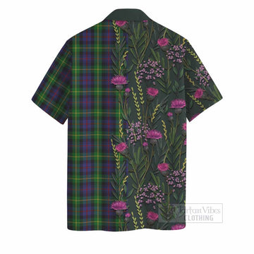 Farquharson Family Crest Tartan Hawaiian Shirt Scottish Thistle Flower Pattern Half Style