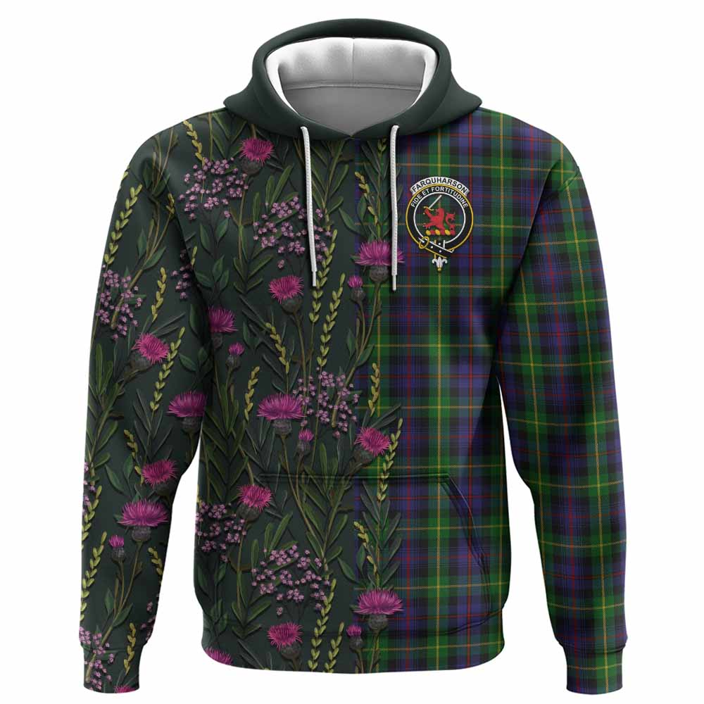 Farquharson Family Crest Tartan Hoodie Scottish Thistle Flower Pattern Half Style - Tartan Vibes Clothing