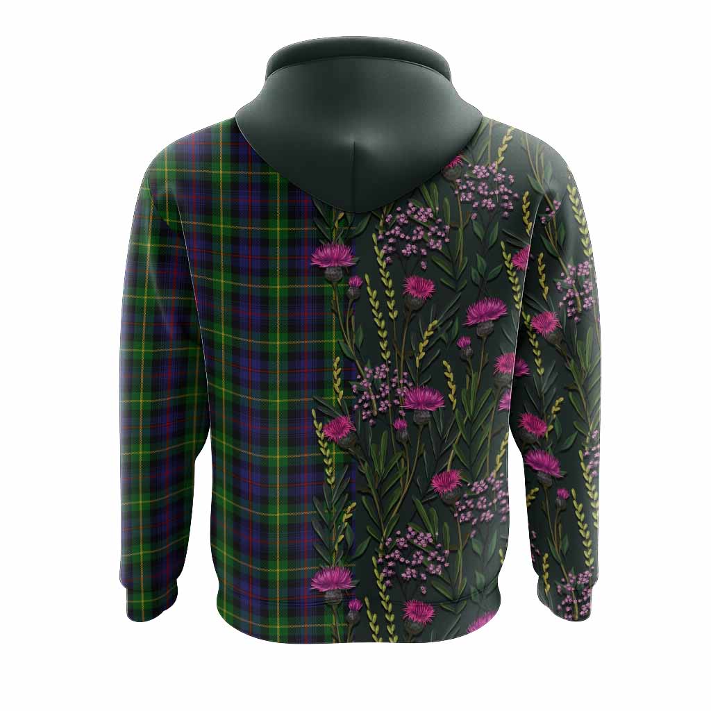 Farquharson Family Crest Tartan Hoodie Scottish Thistle Flower Pattern Half Style - Tartan Vibes Clothing