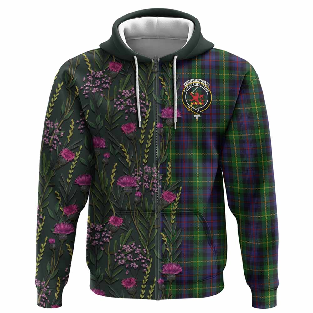 Farquharson Family Crest Tartan Hoodie Scottish Thistle Flower Pattern Half Style - Tartan Vibes Clothing