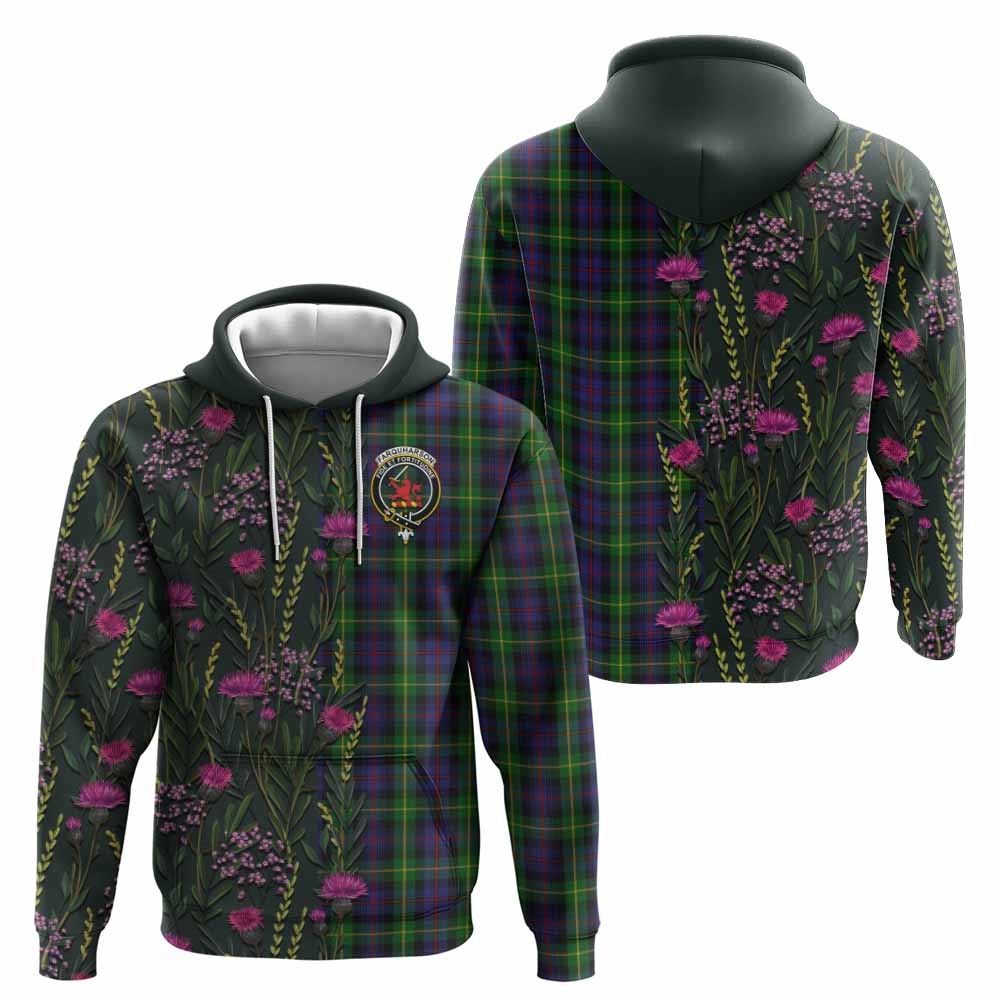 Farquharson Family Crest Tartan Hoodie Scottish Thistle Flower Pattern Half Style - Tartan Vibes Clothing