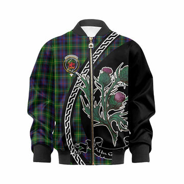 Farquharson Family Crest Tartan Kid Bomber Jacket Alba Thistle Inspired