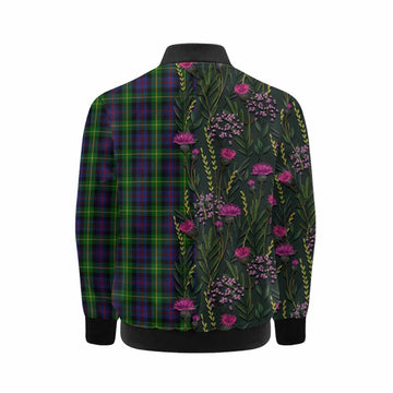 Farquharson Family Crest Tartan Kid Bomber Jacket Scottish Thistle Flower Pattern Half Style