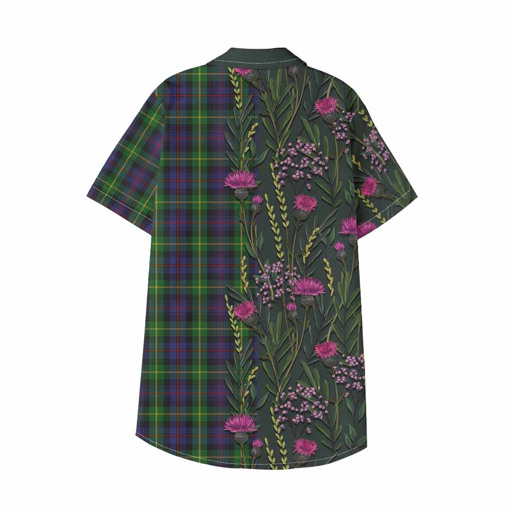 Farquharson Family Crest Tartan Kid Hawaiian Shirt Scottish Thistle Flower Pattern Half Style - Tartan Vibes Clothing