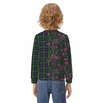 Farquharson Family Crest Tartan Kid Knitted Sweatshirt Scottish Thistle Flower Pattern Half Style