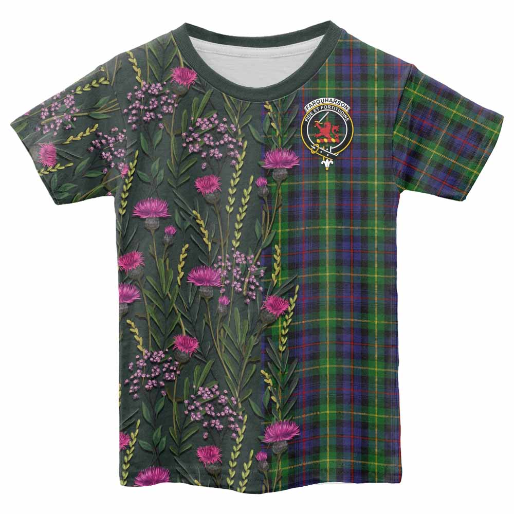 Farquharson Family Crest Tartan Kid T-shirt Scottish Thistle Flower Pattern Half Style - Tartan Vibes Clothing