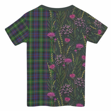Farquharson Family Crest Tartan Kid T-shirt Scottish Thistle Flower Pattern Half Style - Tartan Vibes Clothing