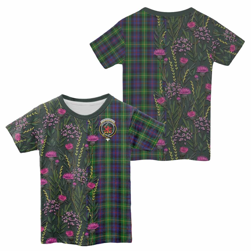 Farquharson Family Crest Tartan Kid T-shirt Scottish Thistle Flower Pattern Half Style - Tartan Vibes Clothing