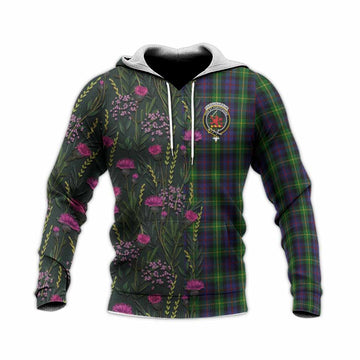 Farquharson Family Crest Tartan Knitted Hoodie Scottish Thistle Flower Pattern Half Style